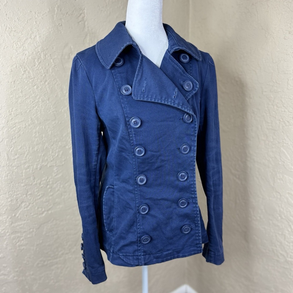 H&M Double Breasted Peacoat Jacket Size 10‎ Navy Blue Cotton Fisherman Steampunk